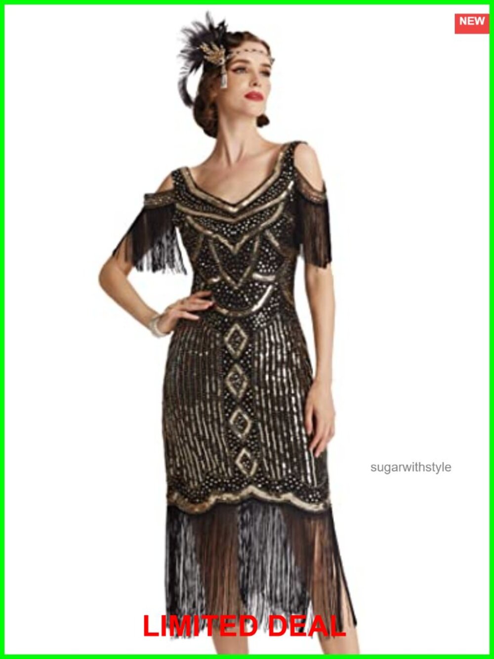 Flapper Dress 1920s Vintage Sequins Beaded Fringe Great Gatsby Party